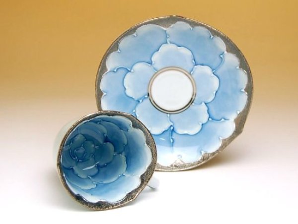 画像2: プラチナ牡丹 デミタス碗皿 (2)