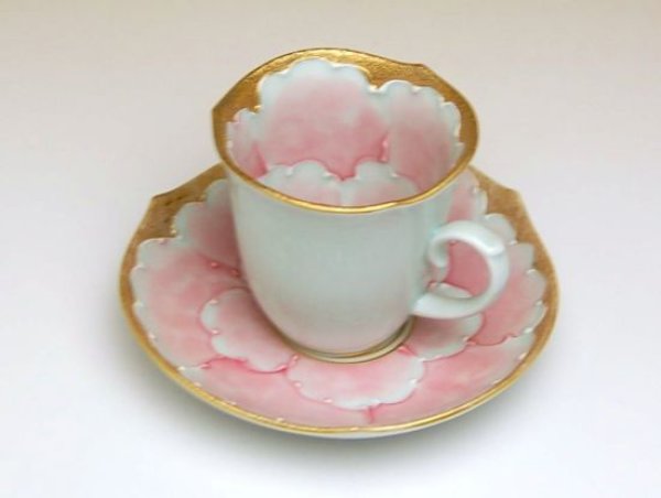 画像4: 金濃ピンク牡丹 デミタス碗皿 (4)