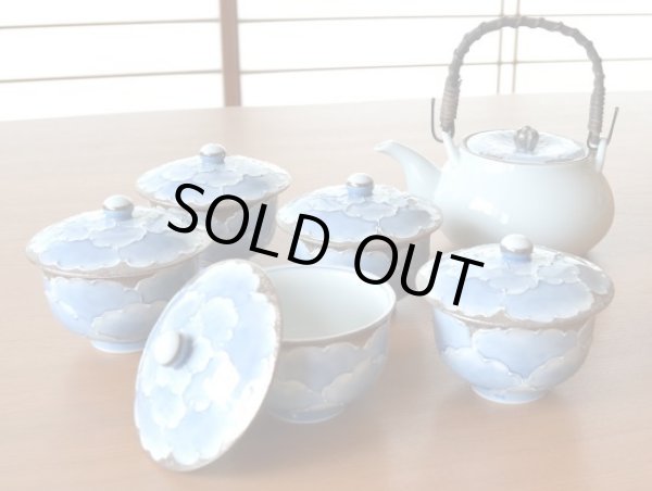 プラチナ牡丹 汲出しＵ土瓶茶器揃（木箱入）