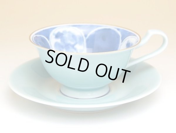 画像2: 青磁割山水 紅茶碗皿 (2)