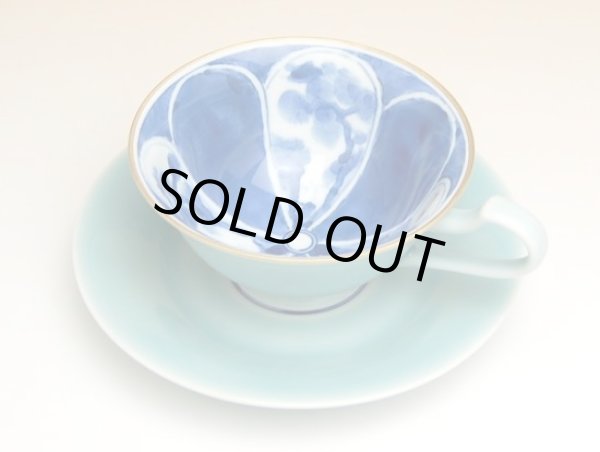 画像3: 青磁割山水 紅茶碗皿 (3)