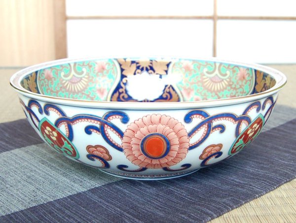 画像2: 染錦荒磯紋(緑) 深鉢 (2)