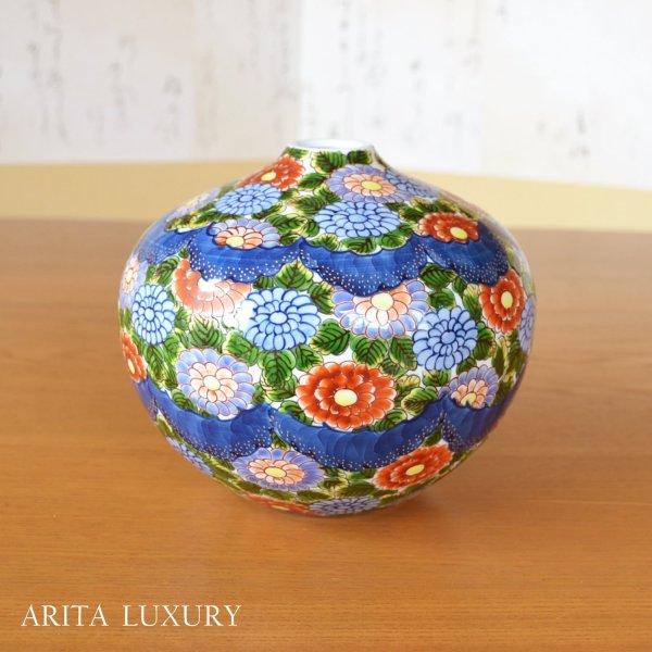 画像1: 染錦菊華紋 小花瓶 藤井錦彩 作 (1)