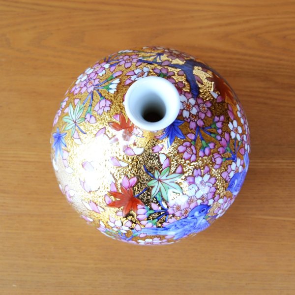 画像5: 金彩花鳥図 花瓶 金龍窯 作 (5)
