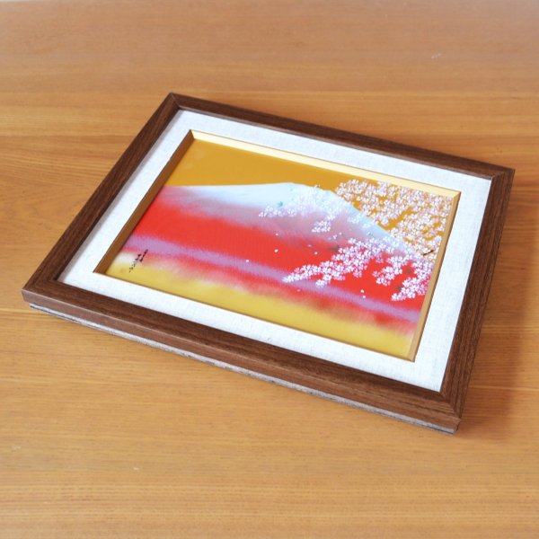 画像3: 赤富士桜図 陶額 （中） 壁掛け飾り 金龍窯 作 (3)