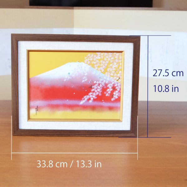 画像5: 赤富士桜図 陶額 （中） 壁掛け飾り 金龍窯 作 (5)