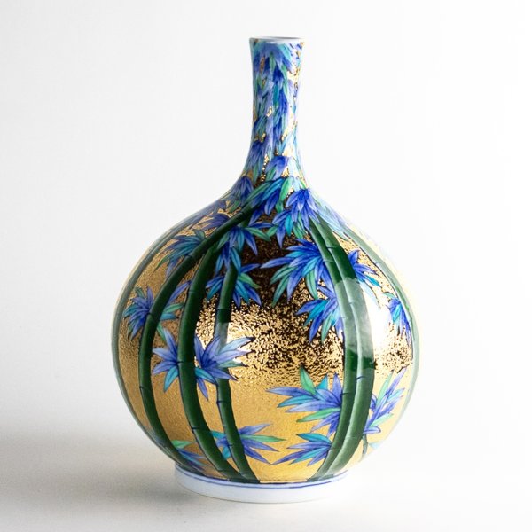 画像2: 金彩竹雀 鶴首花瓶 金龍窯 作 (2)