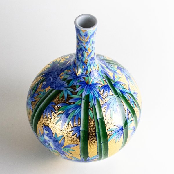 画像4: 金彩竹雀 鶴首花瓶 金龍窯 作 (4)