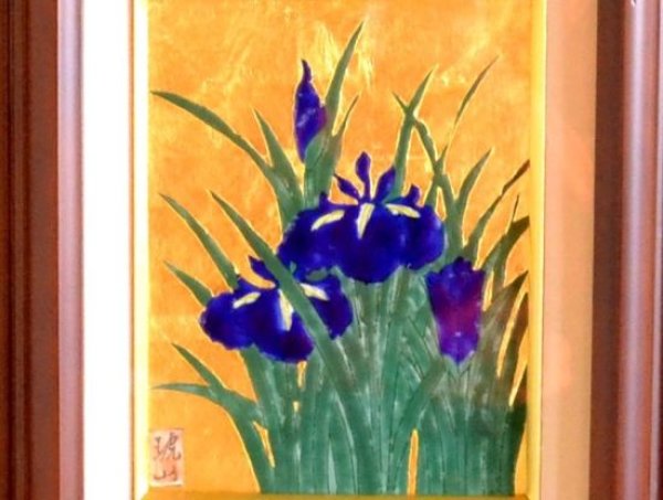 画像2: 金襴手(金箔)菖蒲 (小)陶額 (2)