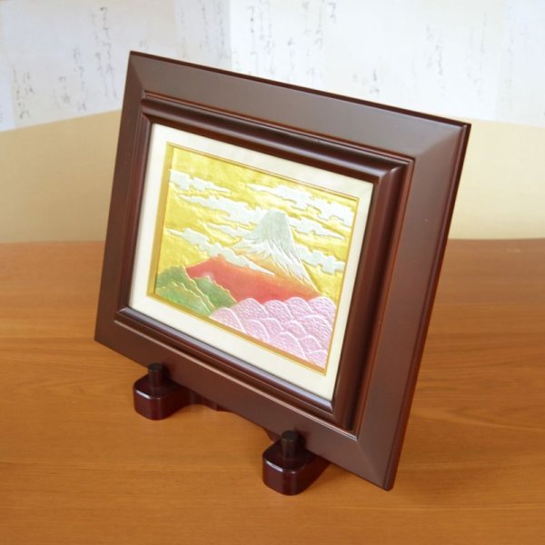 画像2: 金箔 富士山 陶額(大) 壁飾り 琥山窯 小野達郎 作 (2)