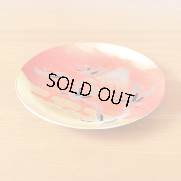 画像5: 金箔 富士山と鶴絵 ６寸飾り皿（19ｃｍ） 琥山窯 小野達郎 作 (5)