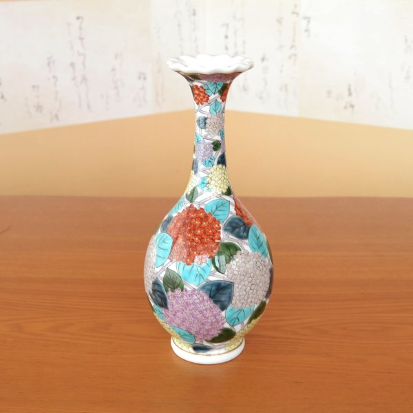 画像2: 紫陽花(あじさい) 細首花瓶 北村福次 作 (2)