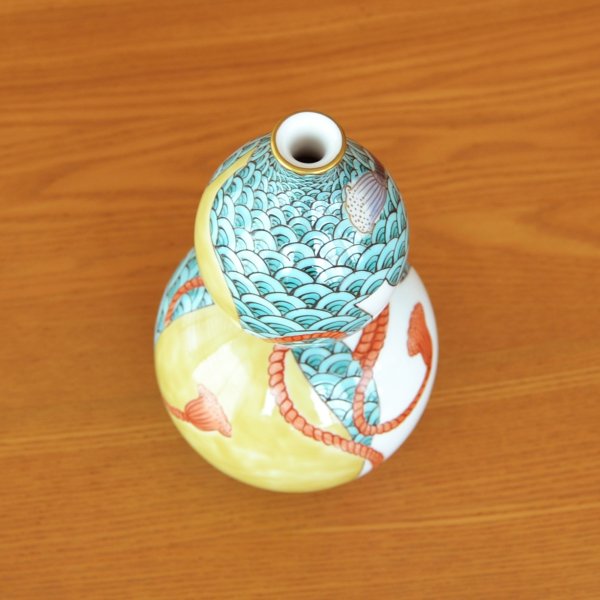 画像5: 緑彩青海波 瓢型花瓶 北村福次 作 (5)