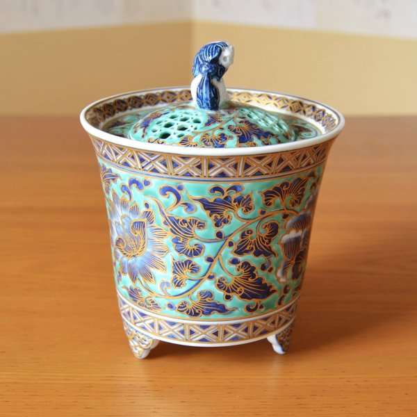 画像2: 緑彩唐草 獅子香炉 北村福次 作 (2)