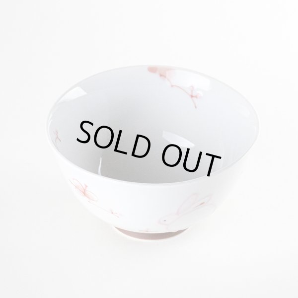 画像2: 一珍花うさぎ(赤)茶碗 (2)