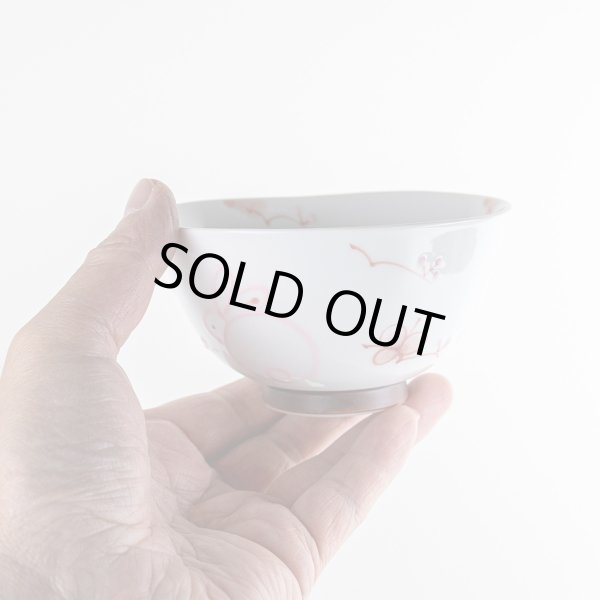 画像5: 一珍花うさぎ(赤)茶碗 (5)