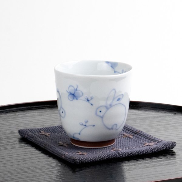 画像5: 【名入れ・名前入り】一珍花うさぎ（青）湯呑 (5)