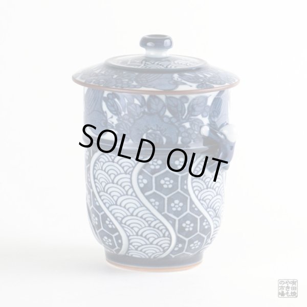 花鳥一閑人（青）蓋付湯呑