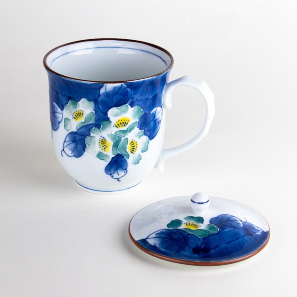 画像2: 花集い(青)蓋付マグカップ (2)