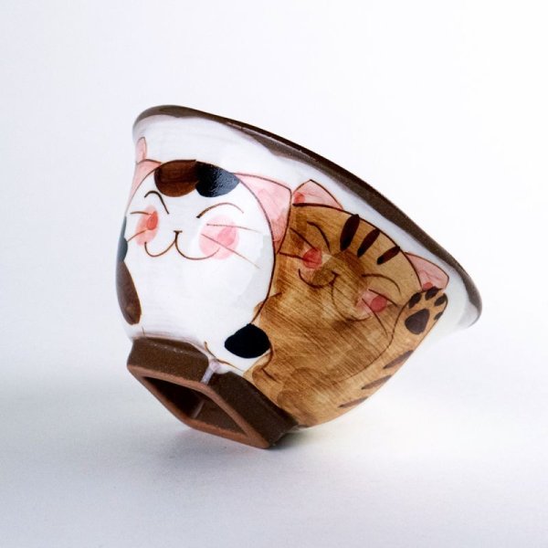 画像4: 仲良しネコ(赤) 茶碗 (4)