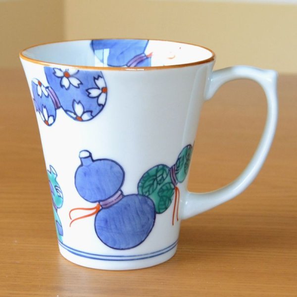 画像3: 白寿お祝い 99歳 マグカップ 無病息災を願った縁起物ギフト 有田焼 鍋島六瓢 青 白寿熨斗・メッセージカード付き 木箱入り (3)