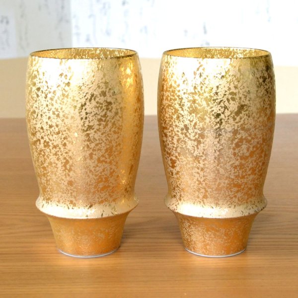 画像3: 名入れ 金婚式 プレゼント 有田焼 ビールグラス ペアー 黄金 ジパング のし・メッセージカード付き 木箱入り (3)